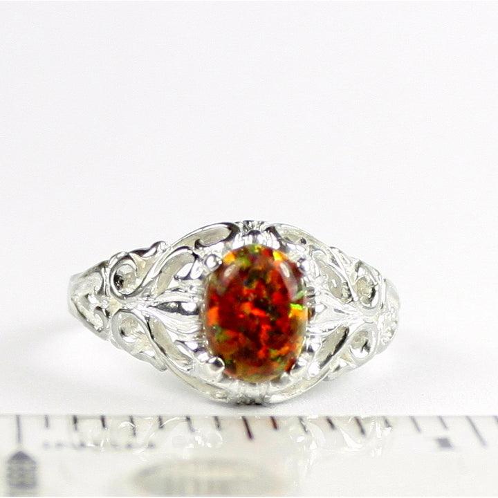 SR113 Created Red Brown Opal 925 Sterling Silver Ring Image 4