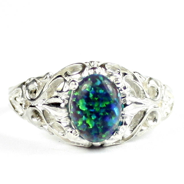 SR113 Created Blue Green Opal 925 Sterling Silver Ring, Image 1