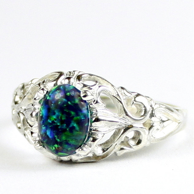 SR113 Created Blue Green Opal 925 Sterling Silver Ring, Image 2