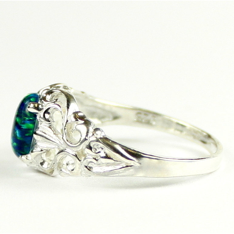 SR113 Created Blue Green Opal 925 Sterling Silver Ring, Image 3