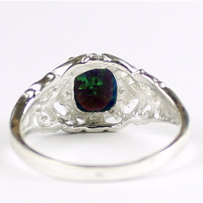 SR113 Created Blue Green Opal 925 Sterling Silver Ring, Image 4