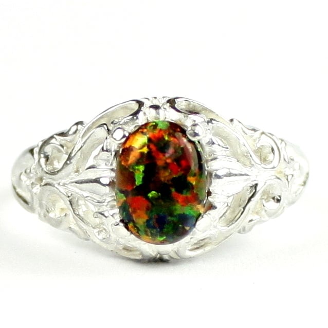 SR113 Created Black Opal 925 Sterling Silver Ring, Image 1