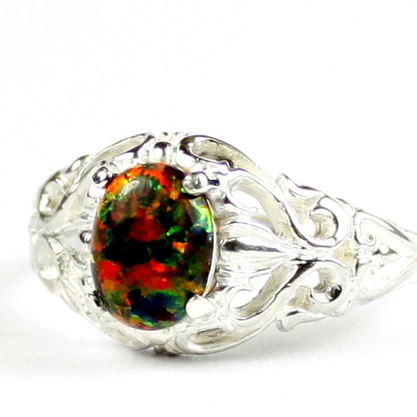 SR113 Created Black Opal 925 Sterling Silver Ring, Image 2