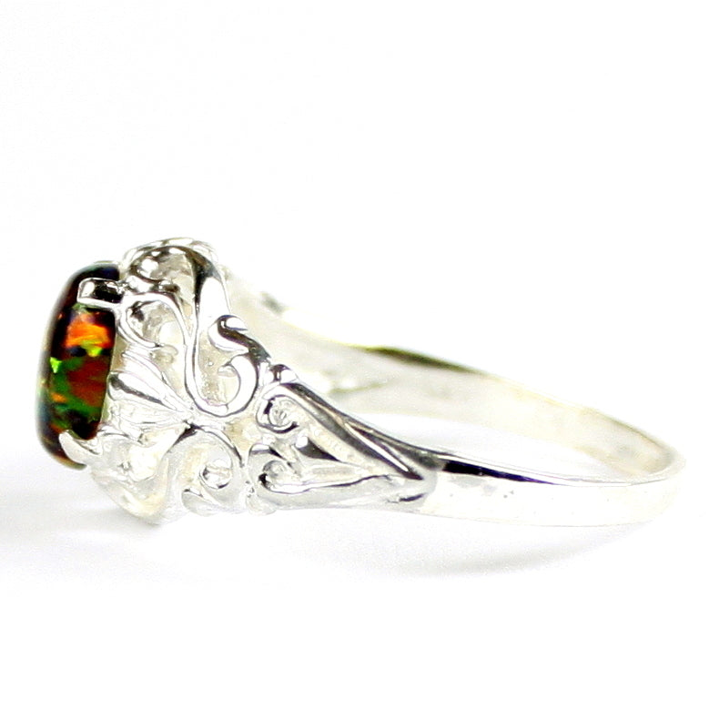 SR113 Created Black Opal 925 Sterling Silver Ring, Image 3