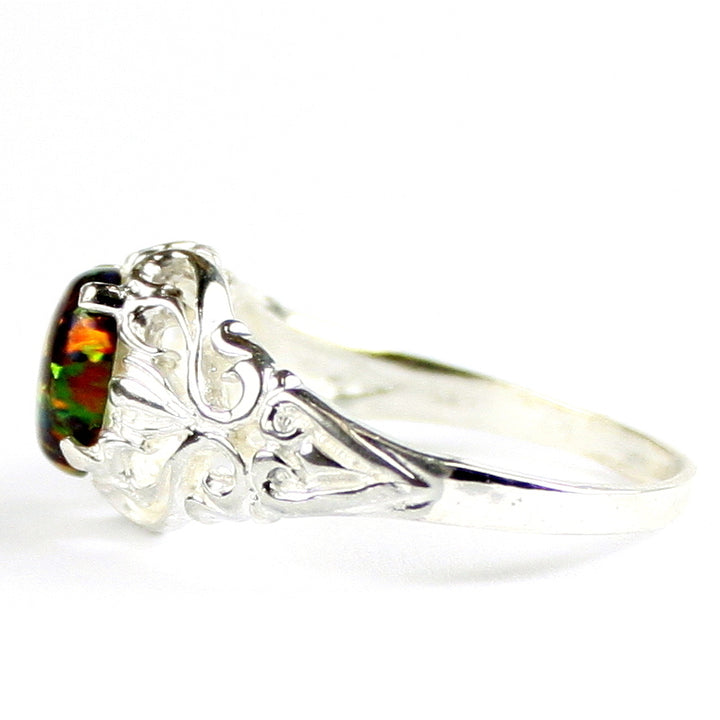 SR113 Created Black Opal 925 Sterling Silver Ring, Image 3