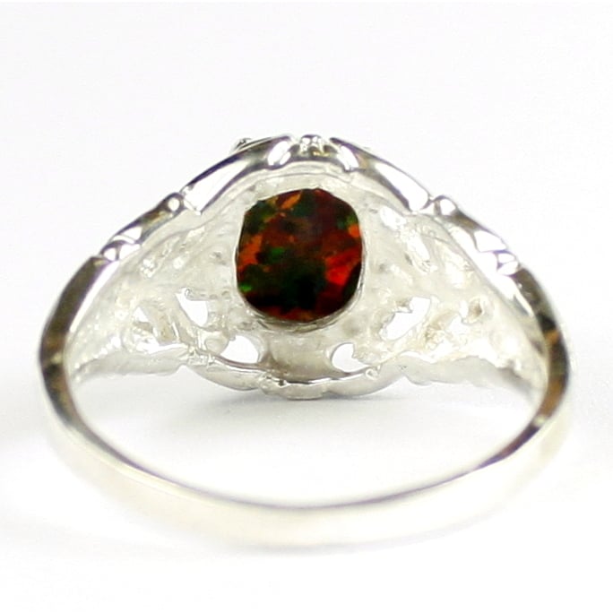 SR113 Created Black Opal 925 Sterling Silver Ring, Image 4