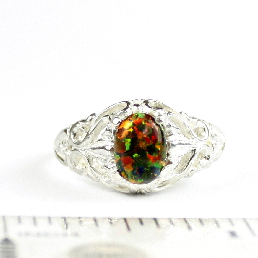 SR113 Created Black Opal 925 Sterling Silver Ring, Image 4