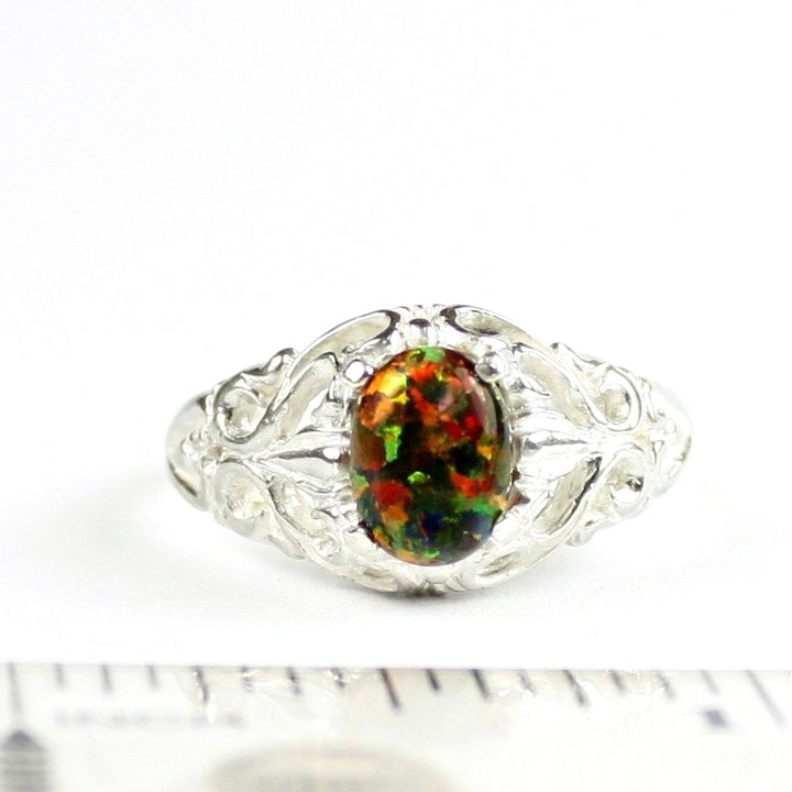 SR113 Created Black Opal 925 Sterling Silver Ring, Image 4