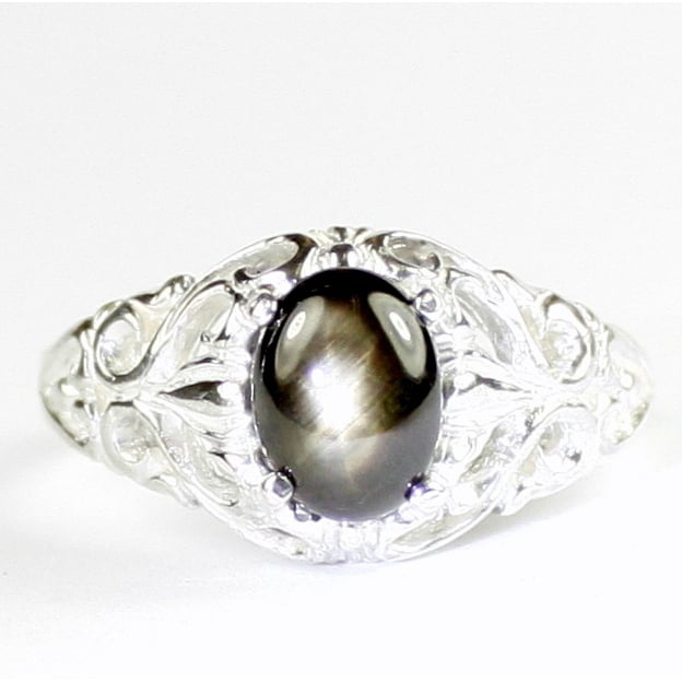 SR113 Black Star Sapphire 925 Sterling Silver Ring, Image 1