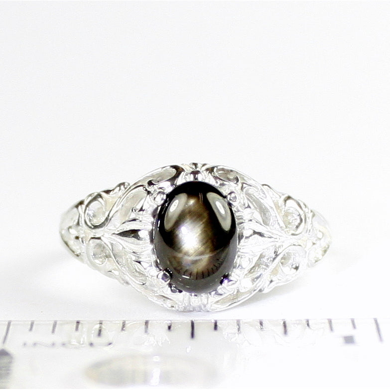 SR113 Black Star Sapphire 925 Sterling Silver Ring, Image 4