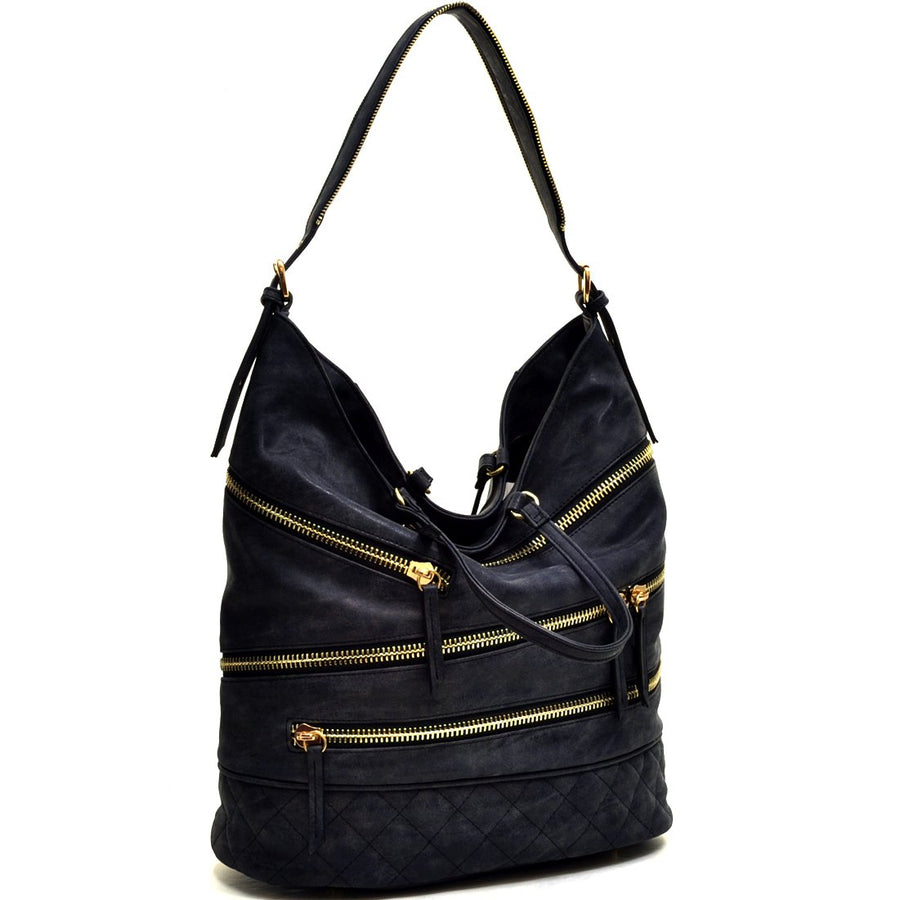 Dasein Gold-Tone Quilted Hobo Bag with Front Zipper Deco Image 1
