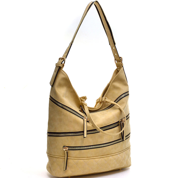 Dasein Gold-Tone Quilted Hobo Bag with Front Zipper Deco Image 1