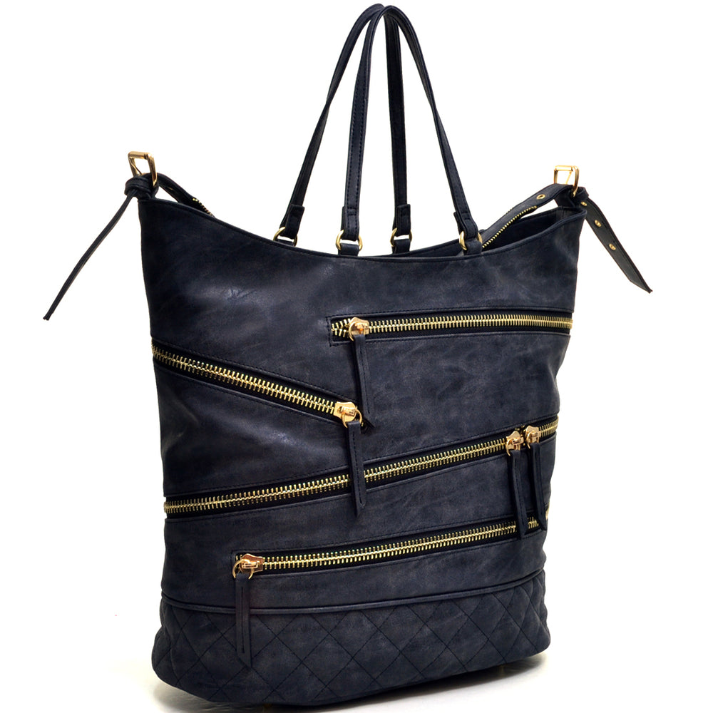 Dasein Gold-Tone Quilted Hobo Bag with Front Zipper Deco Image 2