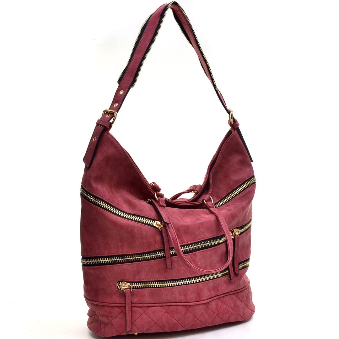 Dasein Gold-Tone Quilted Hobo Bag with Front Zipper Deco Image 1