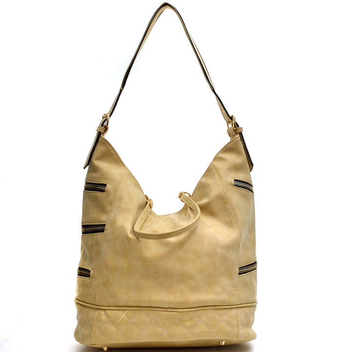 Dasein Gold-Tone Quilted Hobo Bag with Front Zipper Deco Image 3