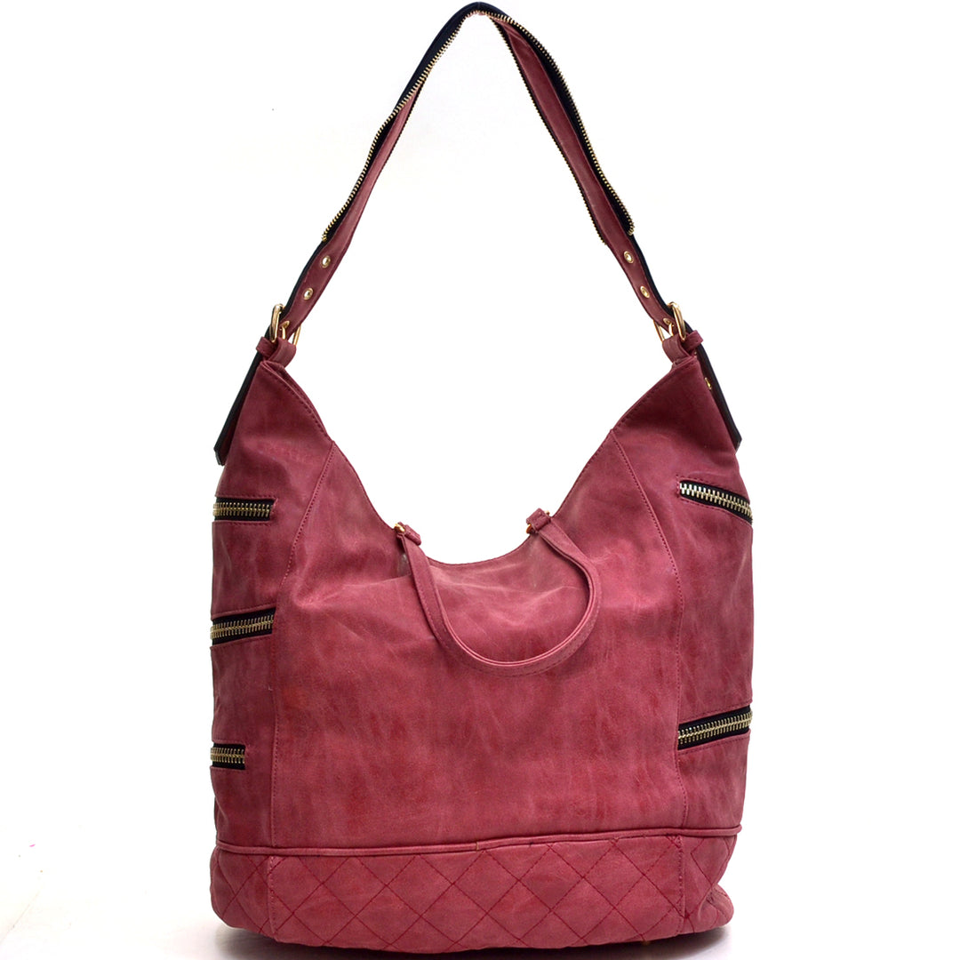 Dasein Gold-Tone Quilted Hobo Bag with Front Zipper Deco Image 4
