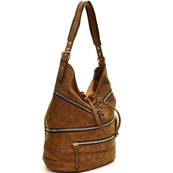 Dasein Gold Quilted Hobo Bag Faux Leather Top Zipper Closure 17x13.5x8 Inches Image 4