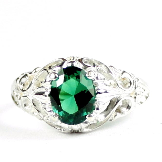 SR113 Russian Nanocrystal Emerald 925 Sterling Silver Ring, Image 1