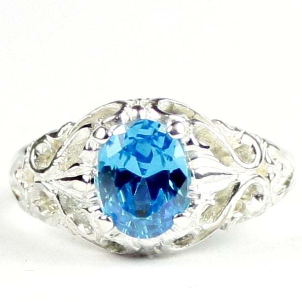 SR113 Glacier Blue CZ 925 Sterling Silver Ring, Image 1