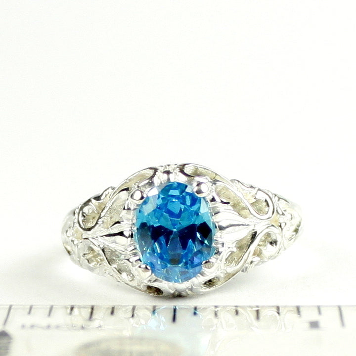 SR113 Glacier Blue CZ 925 Sterling Silver Ring, Image 4