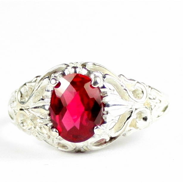 SR113 Created Ruby 925 Sterling Silver Ring, Image 1