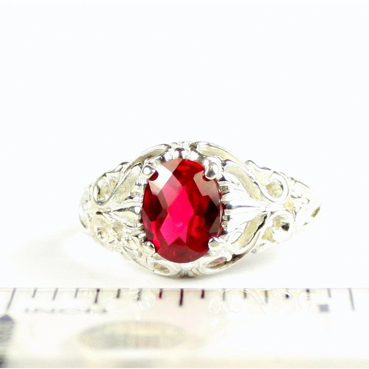 SR113 Created Ruby 925 Sterling Silver Ring, Image 4