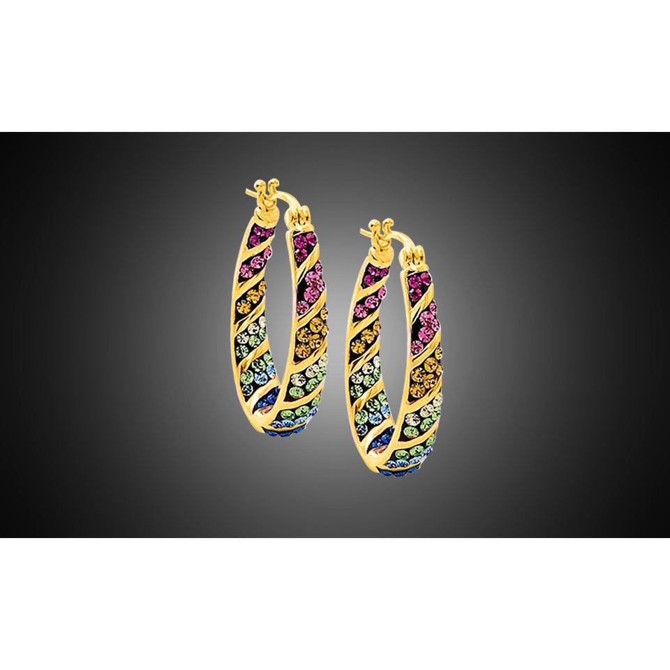 Multi Color Swarovski Elements Crystal Rainbow Hoops in 18k Gold Image 3