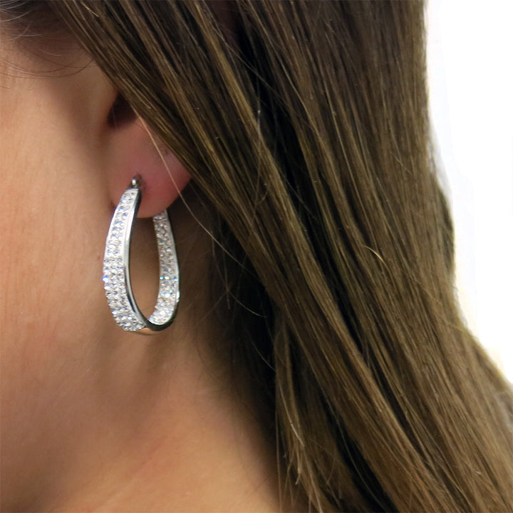 18K White Gold and Swarovski Element Crystal Hoop Earrings Image 3