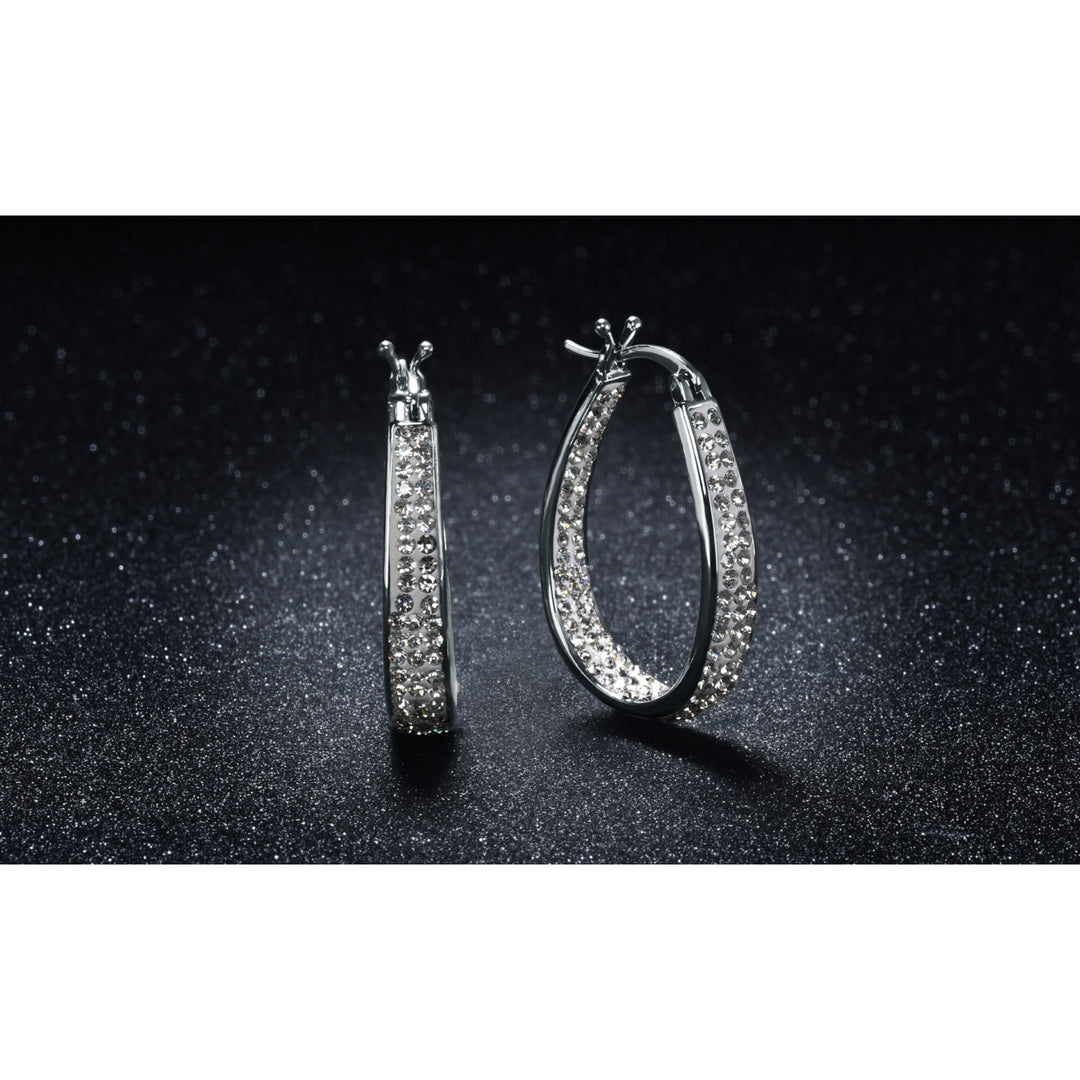 18K White Gold and Swarovski Element Crystal Hoop Earrings Image 2