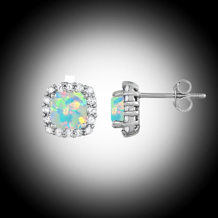 Solid Sterling Silver and White Opal Crystal Halo Stud Earrings Image 3