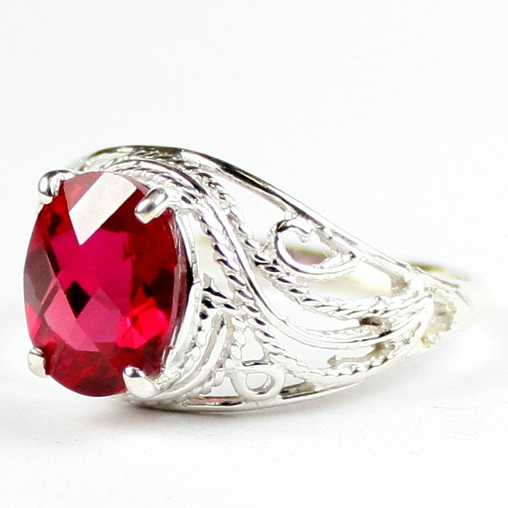 SR083 Created Ruby 925 Sterling Silver Ladies Ring, Image 2