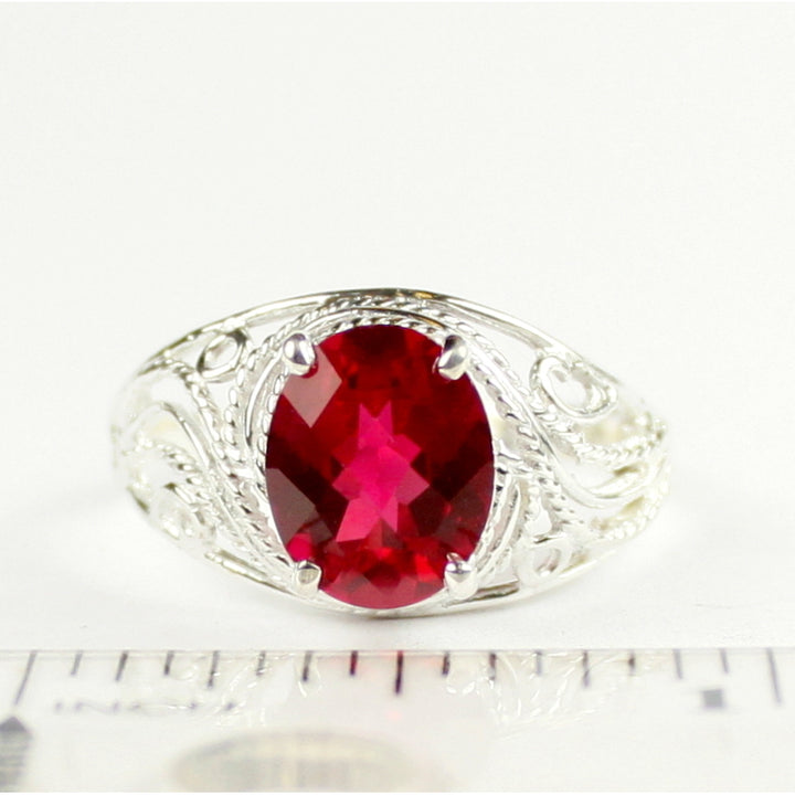 SR083 Created Ruby 925 Sterling Silver Ladies Ring, Image 4