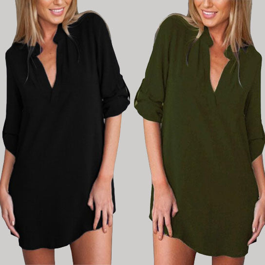 V Neck Long Blouse High Low Shirt Dress Image 3