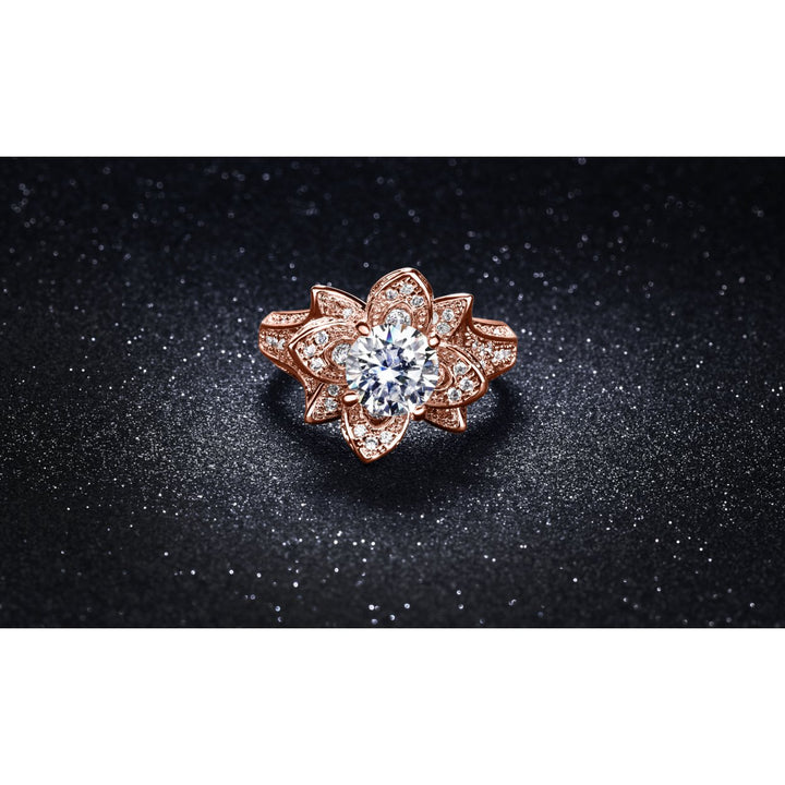 18K Rose Gold Micropave Flower Ring 3.00 CTTW Cubic Zirconia Sizes 6-9 Image 1