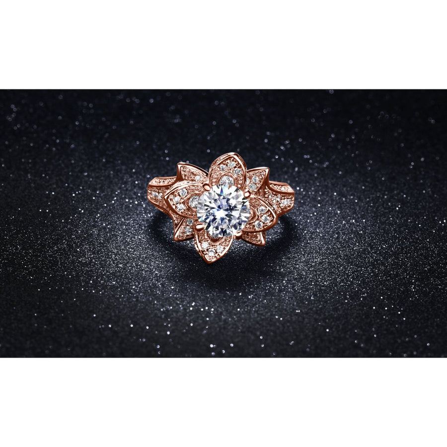 18K Rose Gold Micropave Flower Ring 3.00 CTTW Cubic Zirconia Sizes 6-9 Image 1