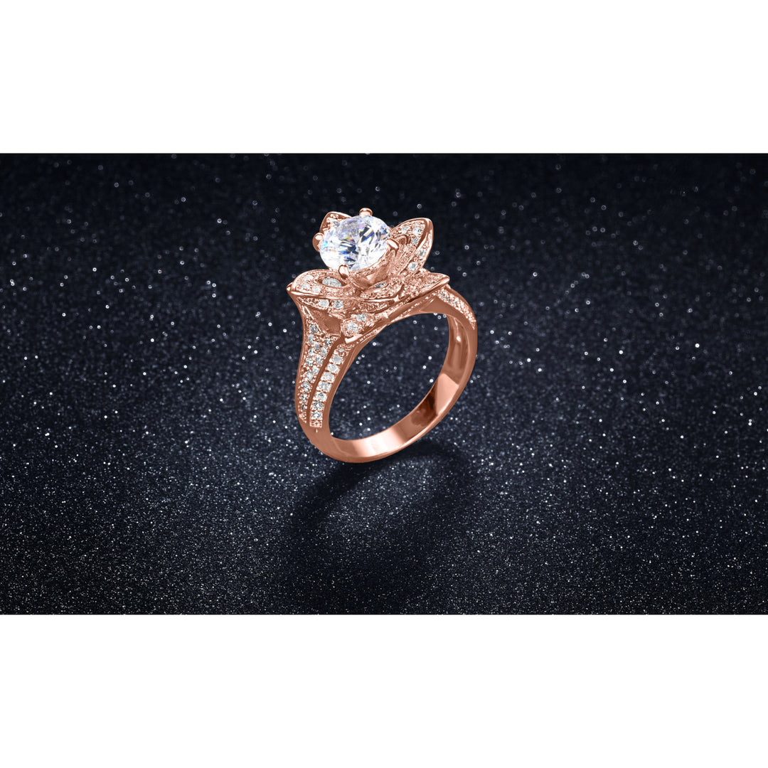 18K Rose Gold Micropave Flower Ring 3.00 CTTW Cubic Zirconia Sizes 6-9 Image 2