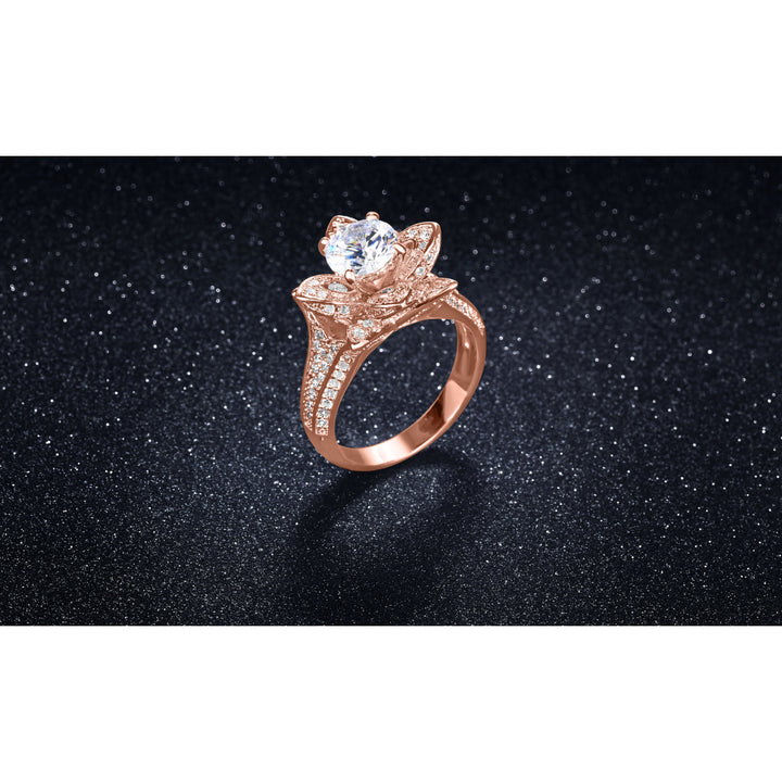 18K Rose Gold Micropave Flower Ring 3.00 CTTW Cubic Zirconia Sizes 6-9 Image 2