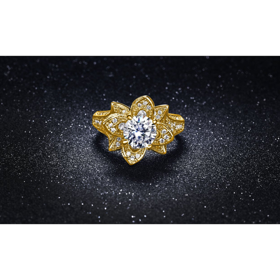 3.00 CTTW Micropave Rose Flower Ring 18K Yellow Gold Comfort Fit Sizes 6-9 Image 1