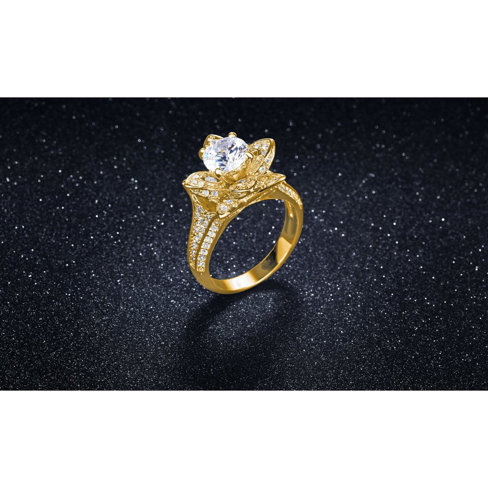 3.00 CTTW Micropave Rose Flower Ring 18K Yellow Gold Comfort Fit Sizes 6-9 Image 2