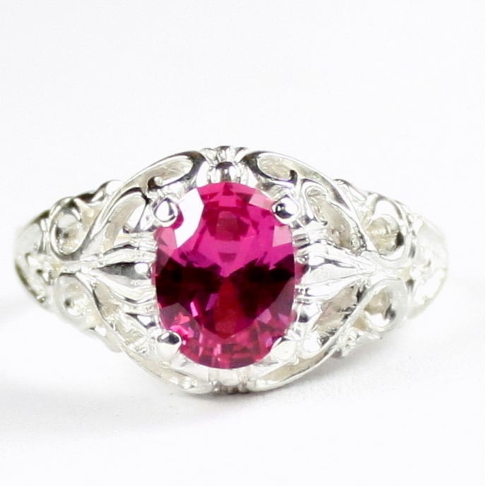 SR113 Created Pink Sapphire 925 Sterling Silver Ring, Image 1