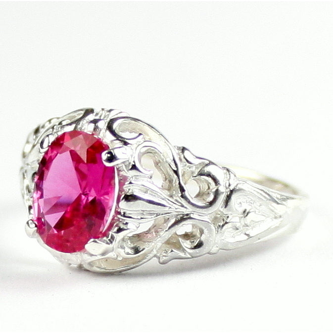 SR113 Created Pink Sapphire 925 Sterling Silver Ring, Image 2