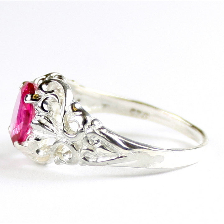 SR113 Created Pink Sapphire 925 Sterling Silver Ring, Image 3