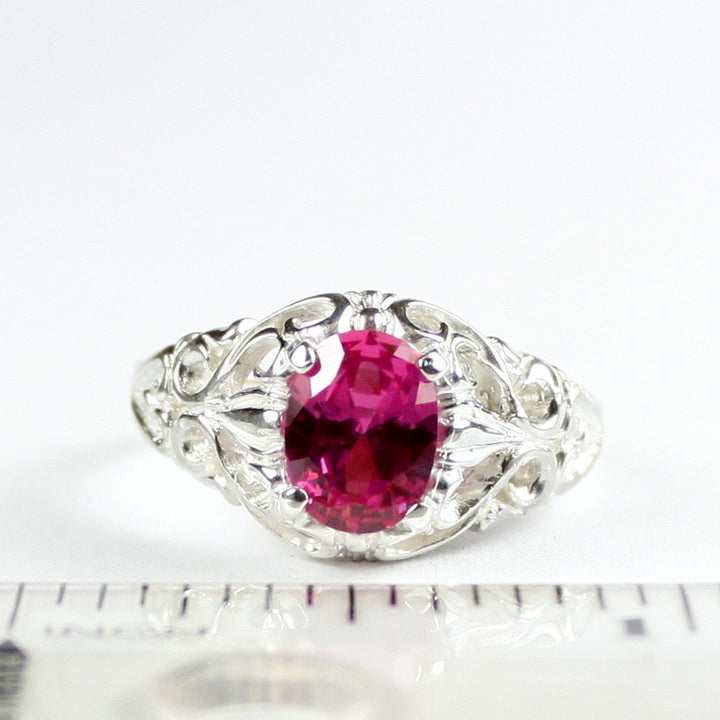 SR113 Created Pink Sapphire 925 Sterling Silver Ring, Image 4