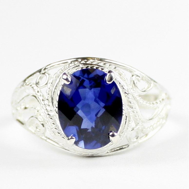 SR083 Created Blue Sapphire 925 Sterling Silver Ladies Ring, Image 1