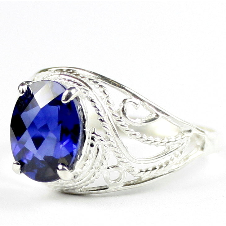 SR083 Created Blue Sapphire 925 Sterling Silver Ladies Ring, Image 2