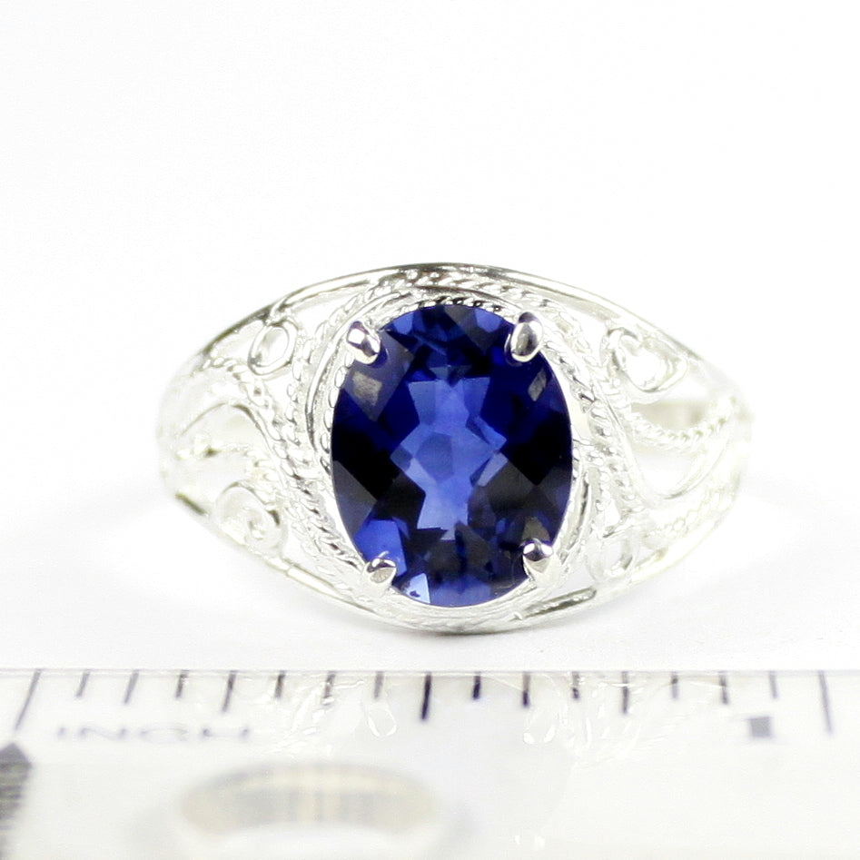 SR083 Created Blue Sapphire 925 Sterling Silver Ladies Ring, Image 4