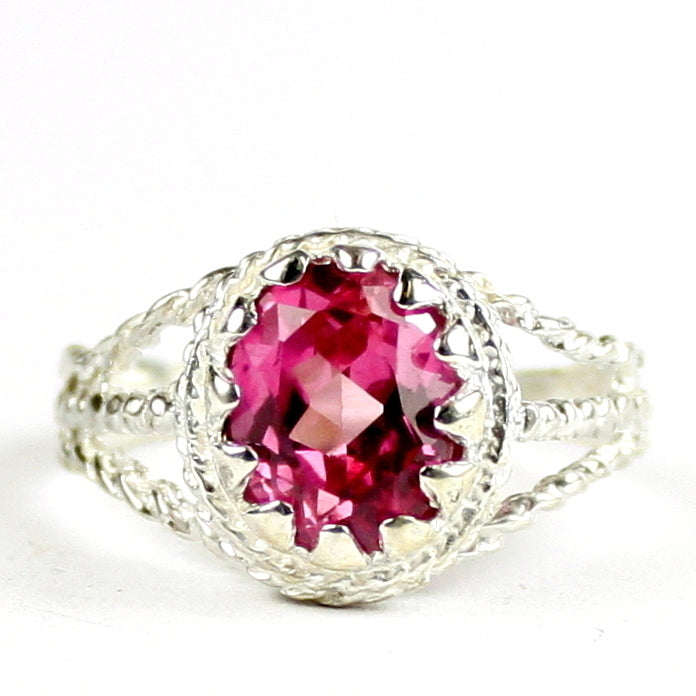 SR070 Created Pink Sapphire 925 Sterling Silver Ring, Image 1