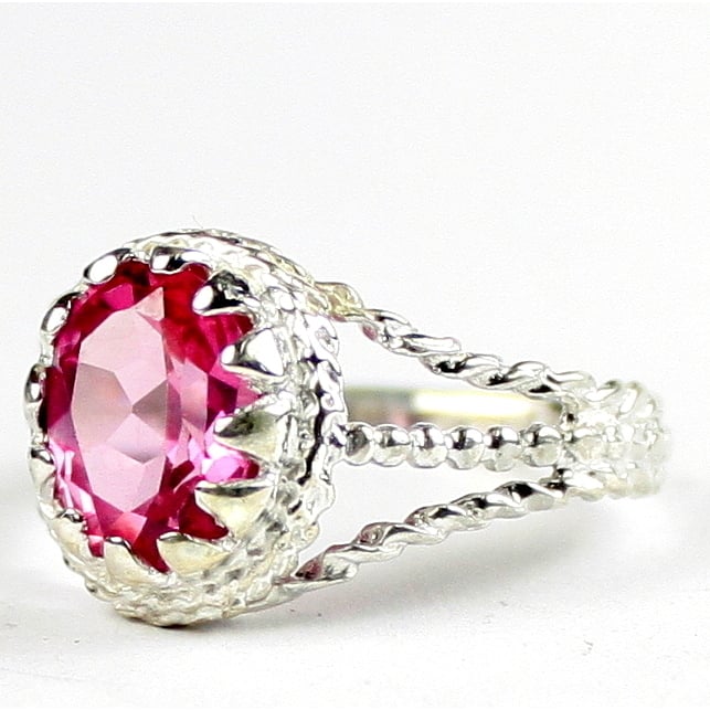 SR070 Created Pink Sapphire 925 Sterling Silver Ring, Image 2