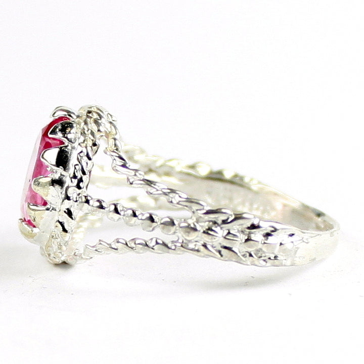 SR070 Created Pink Sapphire 925 Sterling Silver Ring, Image 3