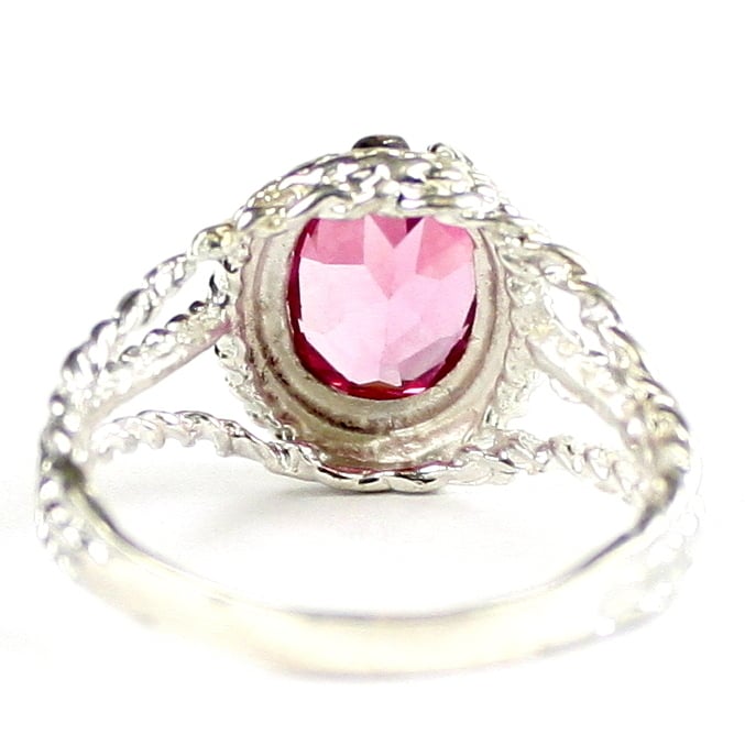 SR070 Created Pink Sapphire 925 Sterling Silver Ring, Image 4